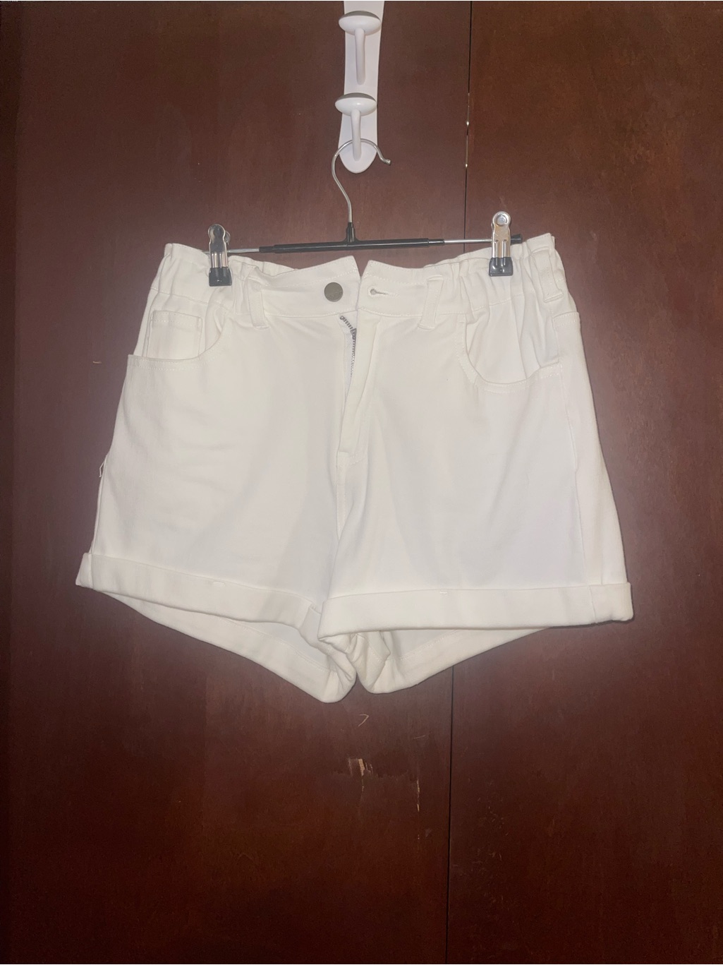 Womens White Cuffed Shorts